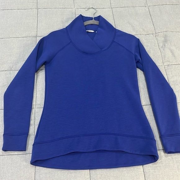 Athleta Shawl Collar Blue Stretch Sweatshirt Wool Blend High-Low Sz XS - Picture 1 of 6